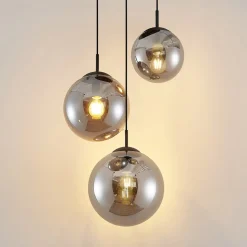 Lindby hengelampe Teeja, smoke, 3 lyskilder, Ø52cm, glass, E27
