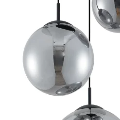 Lindby hengelampe Teeja, smoke, 3 lyskilder, Ø52cm, glass, E27