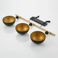 Lindby hengelampe Tirzana, 3 lyskilder, svart, metall, tre