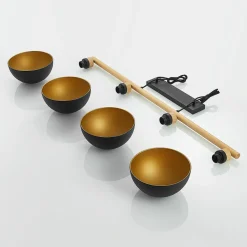 Lindby hengelampe Tirzana, 4 lyskilder, svart, metall, tre