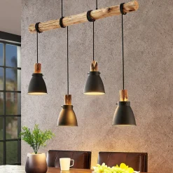 Lindby hengelampe Trebale, E14, Ø 15 cm, 4 lyskilder, tre