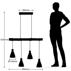 Lindby hengelampe Trebale, E14, Ø 15 cm, 4 lyskilder, tre