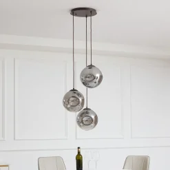 Lindby hengelampe Valentina, E27, Ø 49 cm, røykgrå, glass