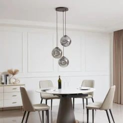 Lindby hengelampe Valentina, E27, Ø 49 cm, røykgrå, glass