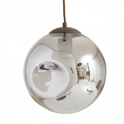 Lindby hengelampe Valentina, E27, Ø 49 cm, røykgrå, glass