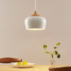 Lindby hengelampe Vilsera, hvit, metall/tre, 26 cm, E27