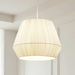 Lindby hengelampe Vitore, Ø 40 cm, tekstil, hvit