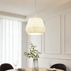 Lindby hengelampe Vitore, Ø 40 cm, tekstil, hvit