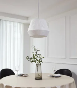 Lindby hengelampe Vitore, Ø 40 cm, tekstil, hvit