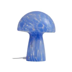 Lindby Hubi bordlampe, blå, glass, Ø 22 cm, soppform