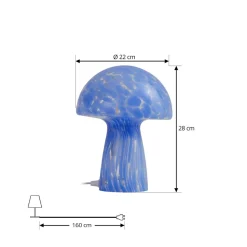 Lindby Hubi bordlampe, blå, glass, Ø 22 cm, soppform