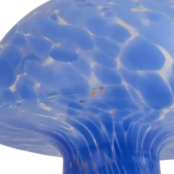 Lindby Hubi bordlampe, blå, glass, Ø 22 cm, soppform