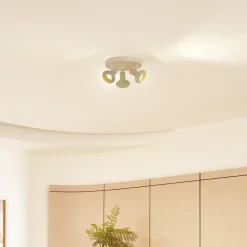 Lindby Huby downlight, 3 lyskilder, kremfarget/lysegrønn, jern