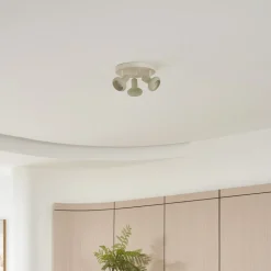Lindby Huby downlight, 3 lyskilder, kremfarget/lysegrønn, jern