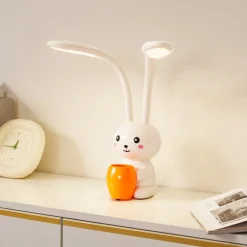 Lindby LED-bordlampe Haas, beige, plast,CCT,høyde39cm