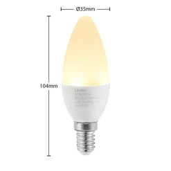 Lindby LED-mignonpære, E14, C35, 4,5W, opal, 3000K, sett med 2 stk