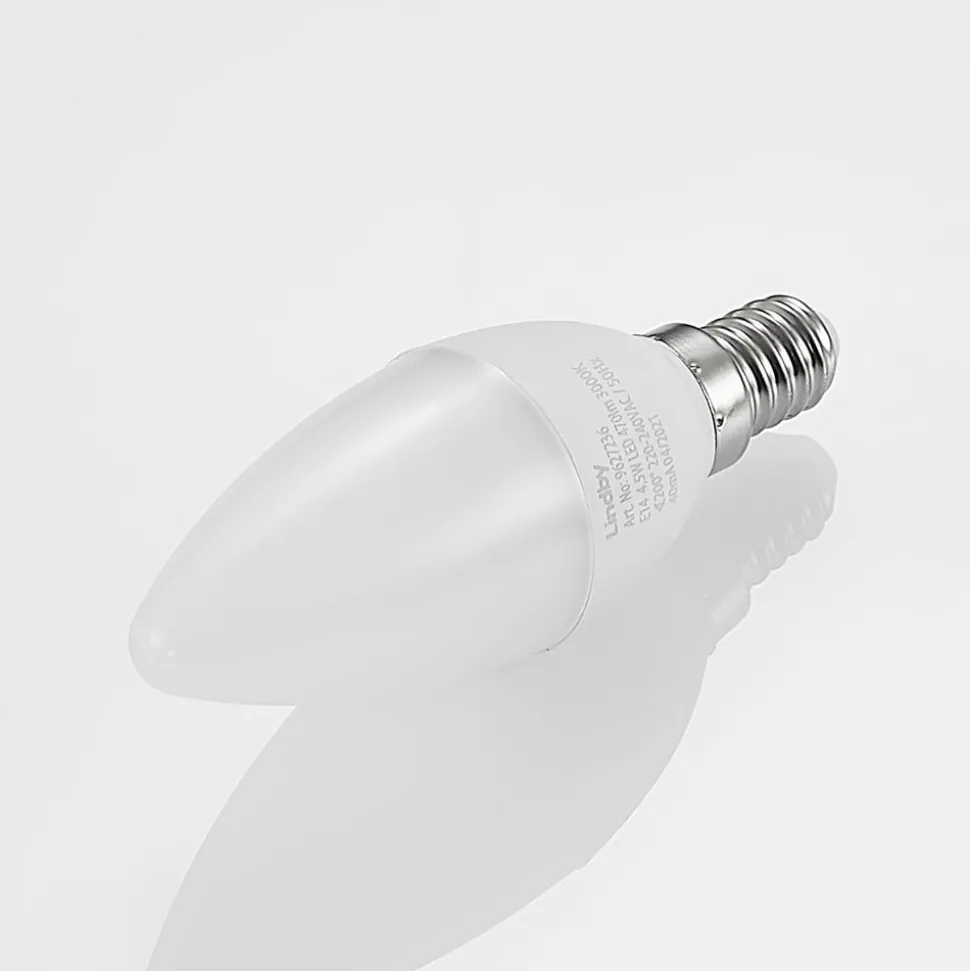 Lindby LED-mignonpære, E14, C35, 4,5W, opal, 3000K, sett med 2 stk