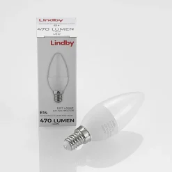 Lindby LED-mignonpære, E14, C35, 4,5W, opal, 3000K, sett med 2 stk