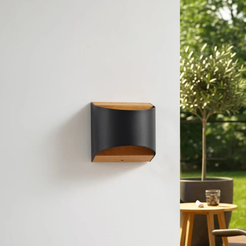 Lindby LED-vegglampe Lenore, svart, metall, 13 cm, IP44