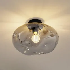 Lindby Lelia taklampe, røykgrå, glass, Ø 35 cm