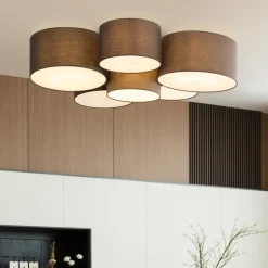 Lindby Maureka taklampe, 94 cm, 6 lyskilder, tekstil