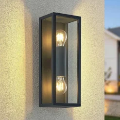 Lindby Peldar utendørs vegglampe, klar, 2 lyskilder, 38 cm, metall