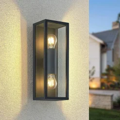 Lindby Peldar utendørs vegglampe, klar, 2 lyskilder, 38 cm, metall
