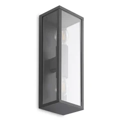 Lindby Peldar utendørs vegglampe, klar, 2 lyskilder, 38 cm, metall