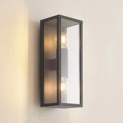 Lindby Peldar utendørs vegglampe, klar, 2 lyskilder, 38 cm, metall