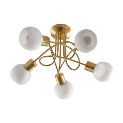 Lindby taklampe Elaina, Ø50cm, 5 lyskilder, messing, glass, E14