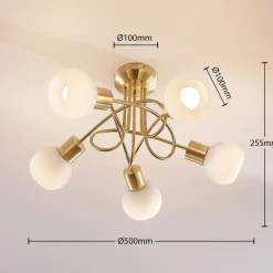 Lindby taklampe Elaina, Ø50cm, 5 lyskilder, messing, glass, E14