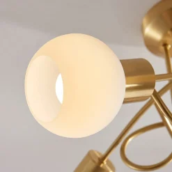 Lindby taklampe Elaina, Ø50cm, 5 lyskilder, messing, glass, E14