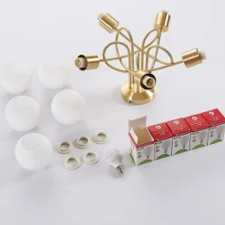 Lindby taklampe Elaina, Ø50cm, 5 lyskilder, messing, glass, E14