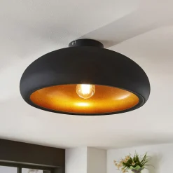 Lindby taklampe Gerwina, svart/gull, metall, 40 cm, E27