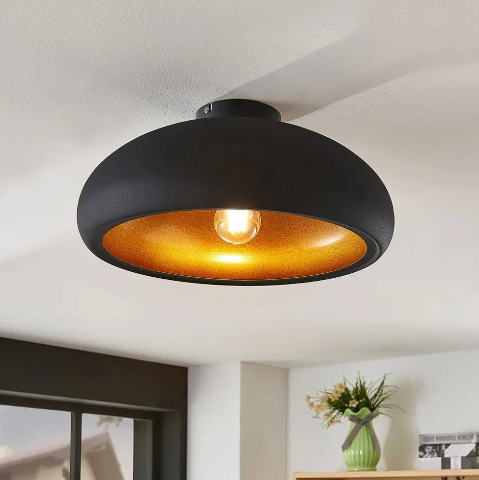 Lindby taklampe Gerwina, svart/gull, metall, 40 cm, E27