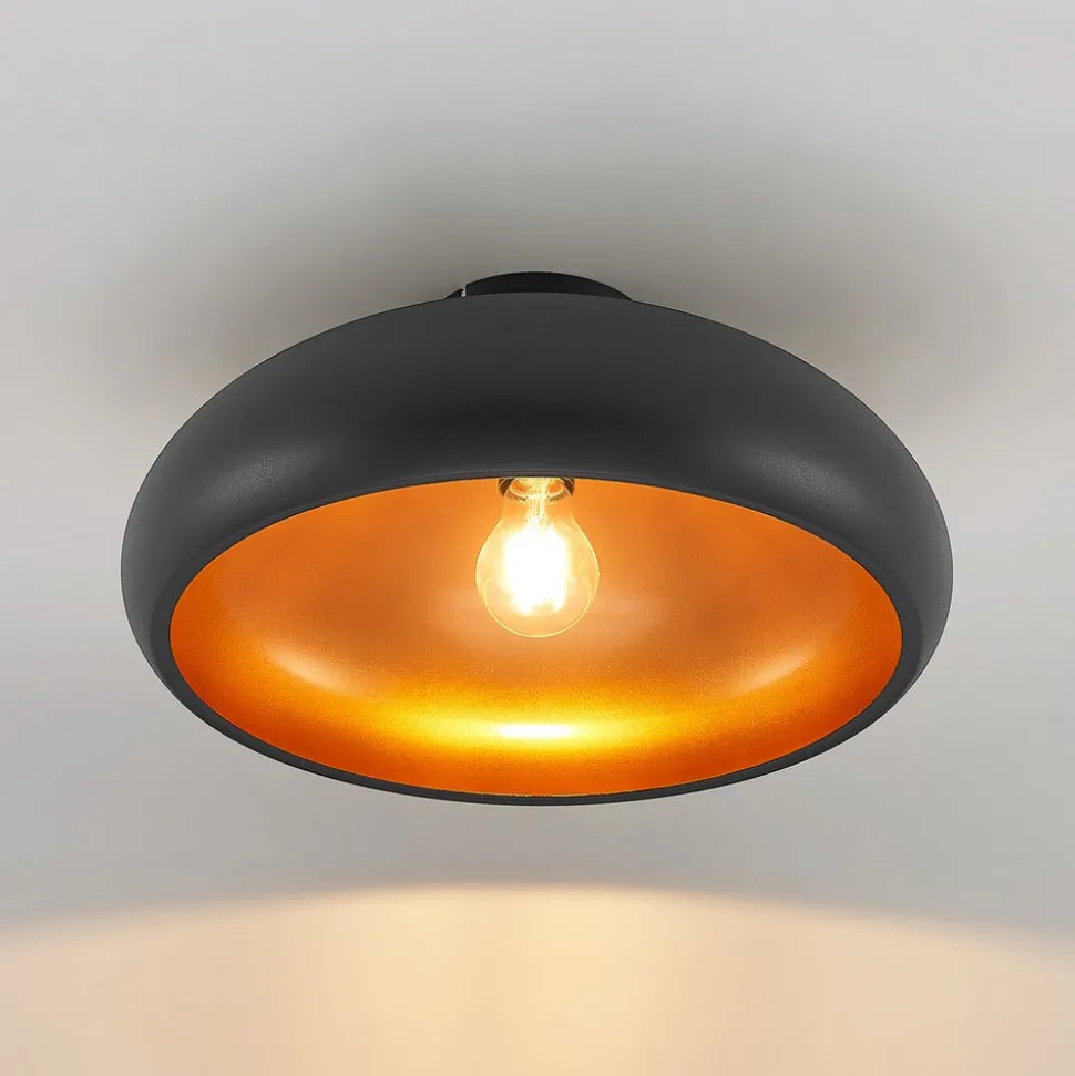 Lindby taklampe Gerwina, svart/gull, metall, 40 cm, E27