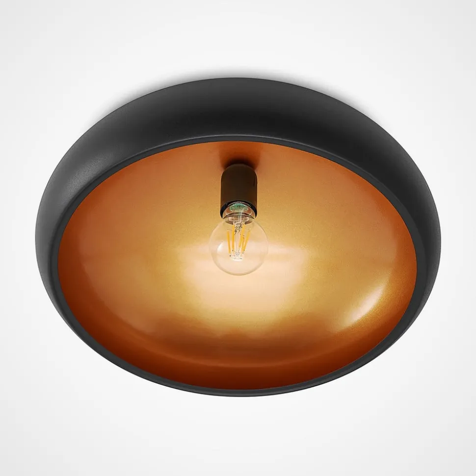 Lindby taklampe Gerwina, svart/gull, metall, 40 cm, E27