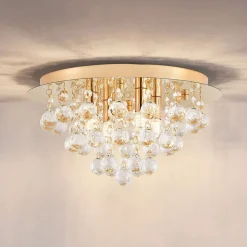 Lindby taklampe Gillion, 4 lyskilder, gull, krystall, Ø 35 cm