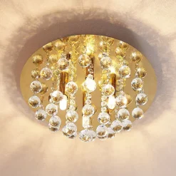 Lindby taklampe Gillion, 4 lyskilder, gull, krystall, Ø 35 cm