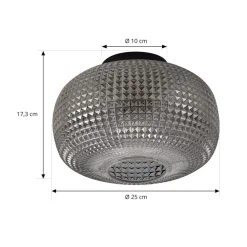 Lindby taklampe Hildur, Ø 25 cm, røykgrå, glass