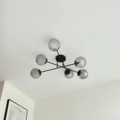 Lindby taklampe Isamer, røykgrå, Ø 80 cm, kuppel