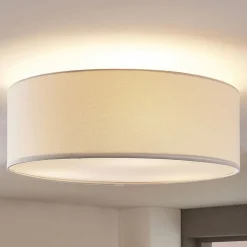 Lindby taklampe Mariat, hvit, lin, Ø 45 cm, E27