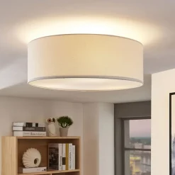 Lindby taklampe Mariat, hvit, lin, Ø 45 cm, E27