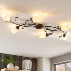 Lindby taklampe Stefania, 6 lyskilder, svart/gull, 68 cm