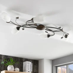 Lindby taklampe Stefania, 6 lyskilder, svart/gull, 68 cm