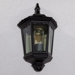 Lindby utendørs vegglampe Lieva, høyde 44 cm, svart, glass