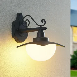 Lindby utendørs vegglampe Elinda, høyde 29 cm, antrasitt, glass