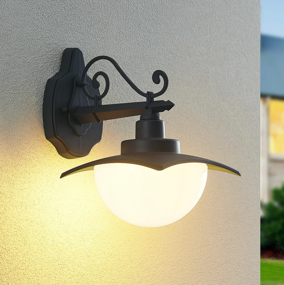 Lindby utendørs vegglampe Elinda, høyde 29 cm, antrasitt, glass