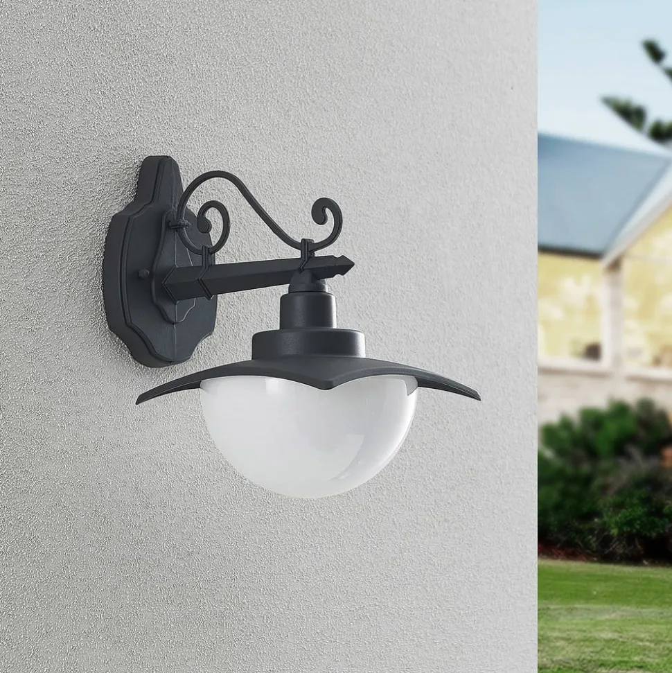 Lindby utendørs vegglampe Elinda, høyde 29 cm, antrasitt, glass