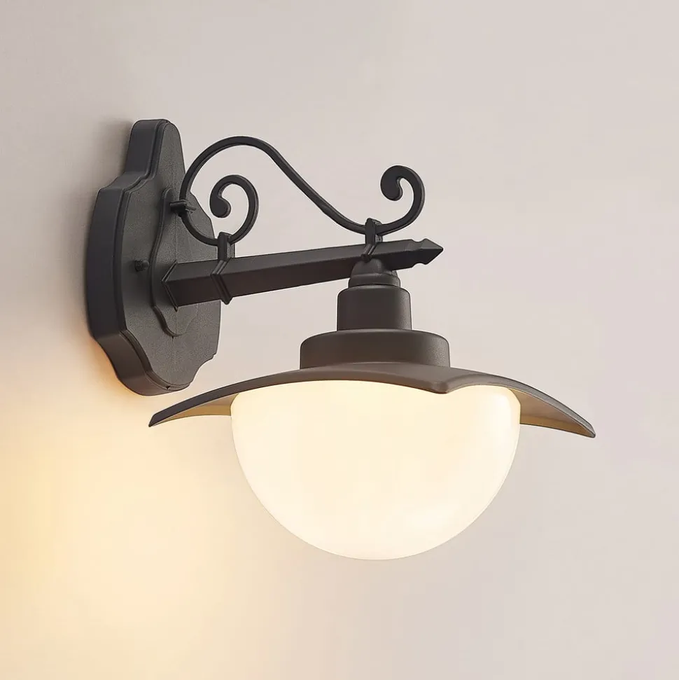 Lindby utendørs vegglampe Elinda, høyde 29 cm, antrasitt, glass